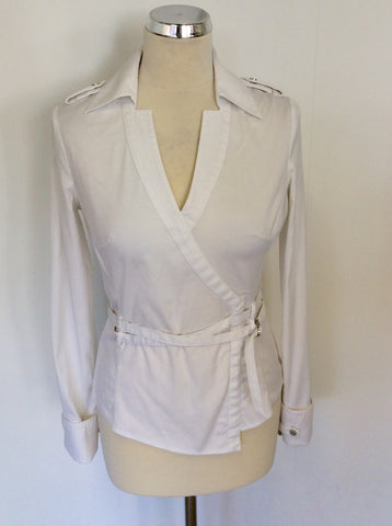 KAREN MILLEN WHITE SHIRT WITH WRAP AROUND TIES SIZE 10