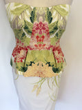 KAREN MILLEN WHITE FLORAL PRINT STRAPLESS DRESS SIZE 10