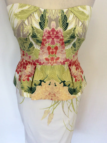 KAREN MILLEN WHITE FLORAL PRINT STRAPLESS DRESS SIZE 10