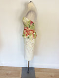 KAREN MILLEN WHITE FLORAL PRINT STRAPLESS DRESS SIZE 10