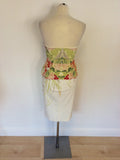 KAREN MILLEN WHITE FLORAL PRINT STRAPLESS DRESS SIZE 10