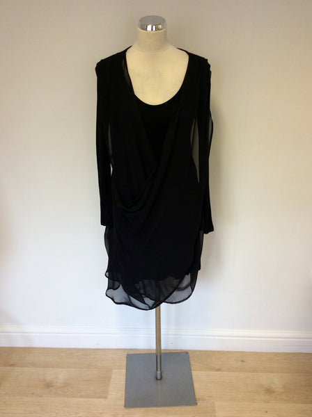 RELIGION BLACK STRETCH JERSEY WITH SHEER PANEL OVERLAY DRESS SIZE XS