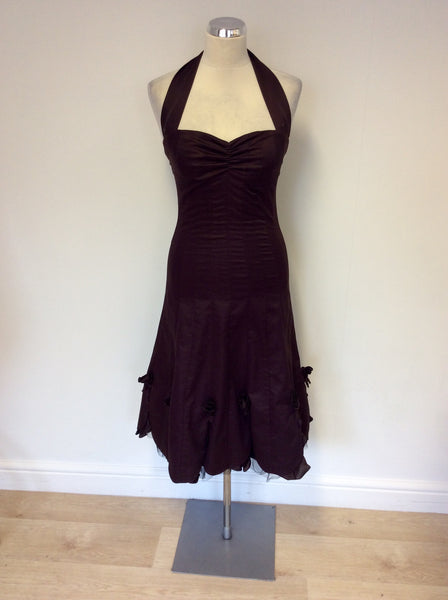 KAREN MILLEN BROWN HALTERNECK SPECIAL OCCASION DRESS SIZE 10