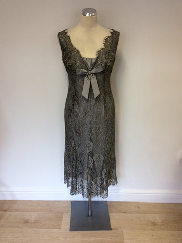 DESIGNER PADDY CAMPBELL SILVER GREY LACE DRESS SIZE 10