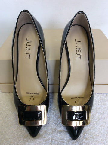 BRAND NEW J WEST BLACK PATENT LEATHER & GOLD BUCKLE HEELS SIZE 3/35