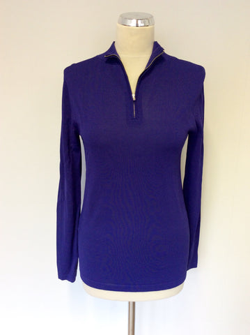 REISS BLUE ZIP NECK FINE KNIT TOP SIZE M