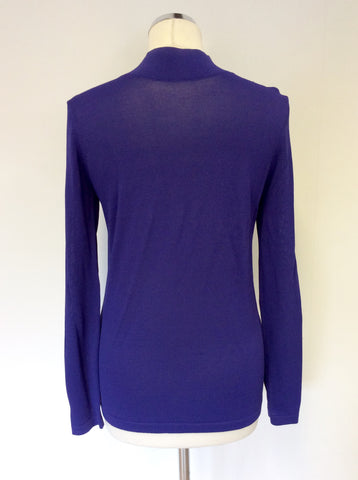 REISS BLUE ZIP NECK FINE KNIT TOP SIZE M