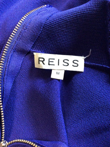 REISS BLUE ZIP NECK FINE KNIT TOP SIZE M