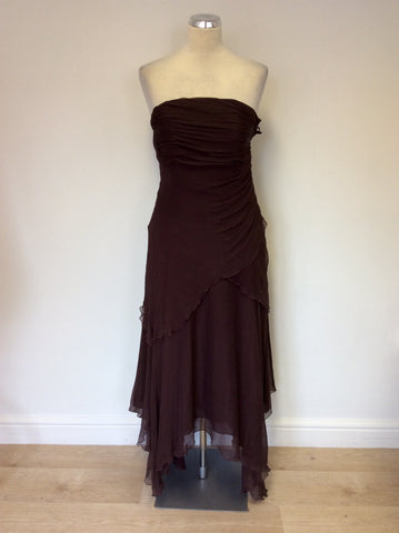 BRAND NEW COAST ISABELLA BROWN SILK STRAPLESS/ STRAPPY LONG DRESS SIZE 10