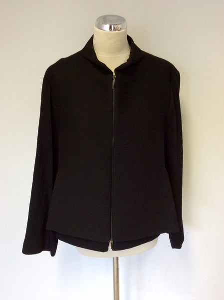 ANNETTE GORTZ BLACK RIBBED WOOL BLEND ZIP UP JACKET SIZE 42 UK 16