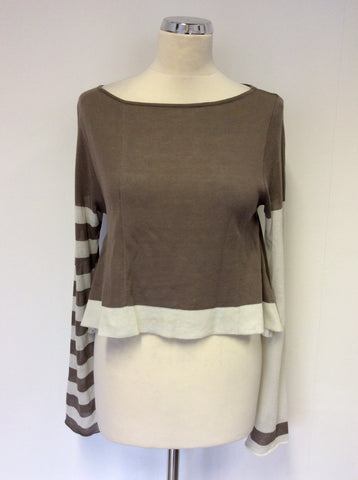 SARAH PACINI LIGHT BROWN & WHITE COTTON CROPPED JUMPER ONE SIZE