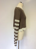 SARAH PACINI LIGHT BROWN & WHITE COTTON CROPPED JUMPER ONE SIZE