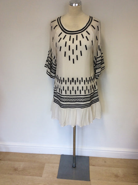 MATTHEW WILLIAMSON WHITE & BLACK EMBROIDERED SILK DRESS SIZE 4 UK 8/10