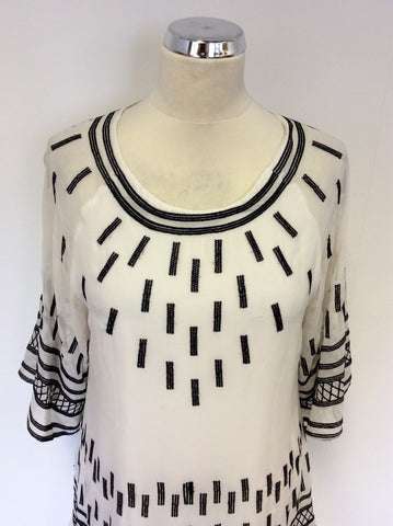 MATTHEW WILLIAMSON WHITE & BLACK EMBROIDERED SILK DRESS SIZE 4 UK 8/10