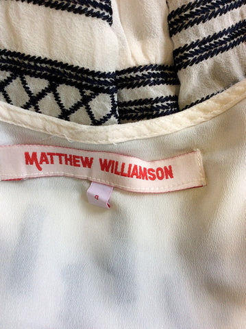 MATTHEW WILLIAMSON WHITE & BLACK EMBROIDERED SILK DRESS SIZE 4 UK 8/10