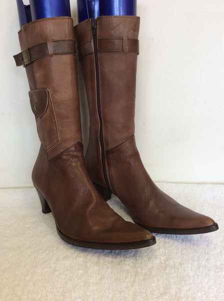PIED A TERRE TAN BROWN LEATHER CALF LENGTH BOOTS SIZE 5/38