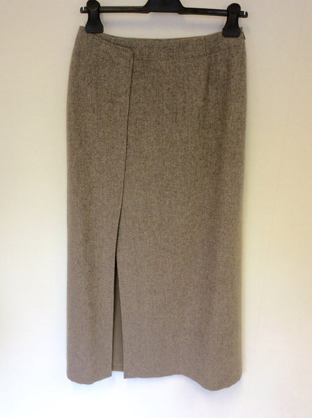 CERRUTI CLUB LIGHT BROWN WOOL BLEND LONG PENCIL SKIRT SIZE 12