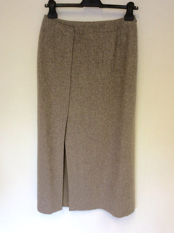 CERRUTI CLUB LIGHT BROWN WOOL BLEND LONG PENCIL SKIRT SIZE 12