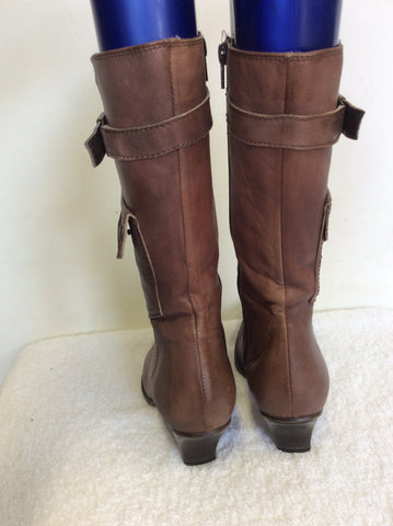 PIED A TERRE TAN BROWN LEATHER CALF LENGTH BOOTS SIZE 5/38