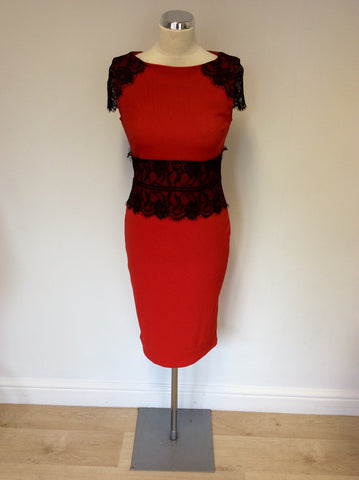 STAR BY JULIEN MACDONALD RED & BLACK LACE BODYCON DRESS SIZE 10