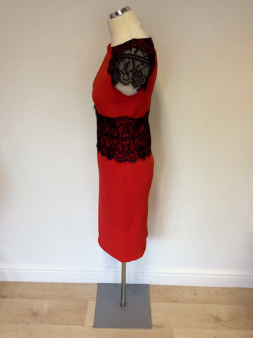 STAR BY JULIEN MACDONALD RED & BLACK LACE BODYCON DRESS SIZE 10