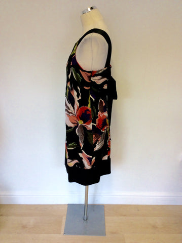 TED BAKER BLACK & MULTI COLOURED FLORAL PRINT SILK DRESS SIZE 3 UK 12