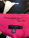 TED BAKER BLACK & MULTI COLOURED FLORAL PRINT SILK DRESS SIZE 3 UK 12