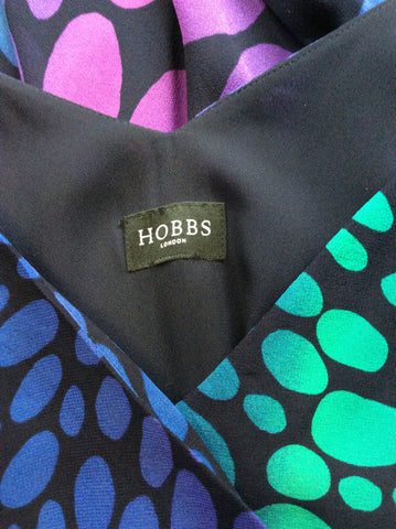 HOBBS PURPLES,PINK & GREENS SPOTTED SILK DRESS SIZE 14