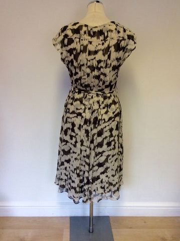HOBBS IVORY & DARK GREY PRINT SILK WRAP DRESS SIZE 10