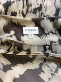HOBBS IVORY & DARK GREY PRINT SILK WRAP DRESS SIZE 10