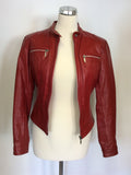 VALI RED LEATHER ZIP UP BIKER STYLE JACKET SIZE 12