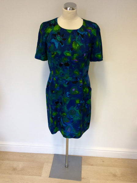 WHISTLES BLUE,TURQOUISE,GREEN & LILAC PRINT DRESS SIZE 14