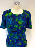 WHISTLES BLUE,TURQOUISE,GREEN & LILAC PRINT DRESS SIZE 14