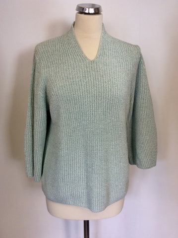 COS LIGHT GREEN CHUNKY KNIT V NECK JUMPER SIZE S