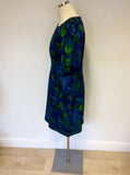 WHISTLES BLUE,TURQOUISE,GREEN & LILAC PRINT DRESS SIZE 14
