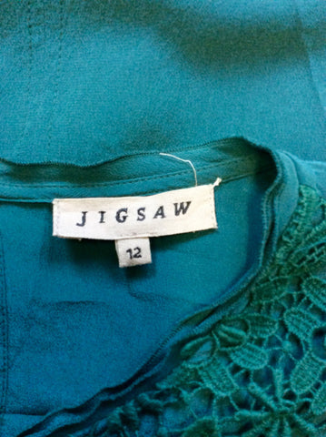 JIGSAW GREEN SILK & COTTON LACE FRONT DRESS SIZE 12