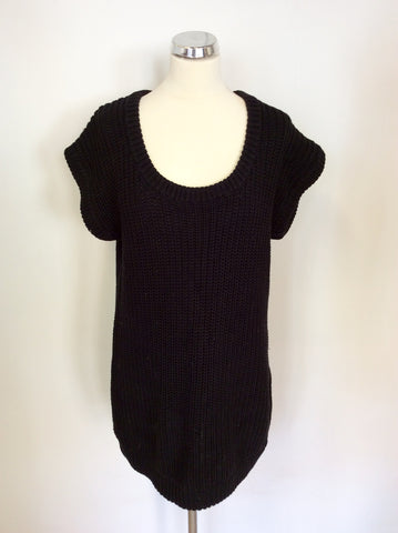 COS BLACK SCOOP NECK CHUNKY KNIT CAP SLEEVE JUMPER SIZE S
