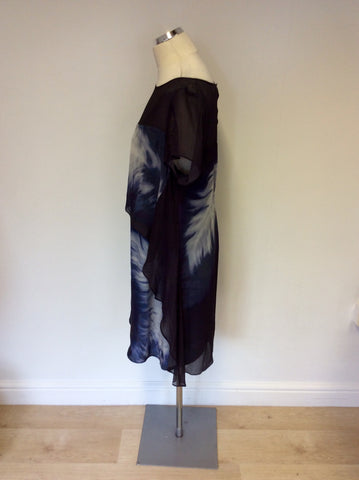 MINT VELVET SIENNA NAVY BLUE PRINT SHIFT DRESS SIZE 14