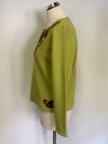 VIYELLA LIME GREEN & RED EMBROIDERED WOOL CARDIGAN SIZE M