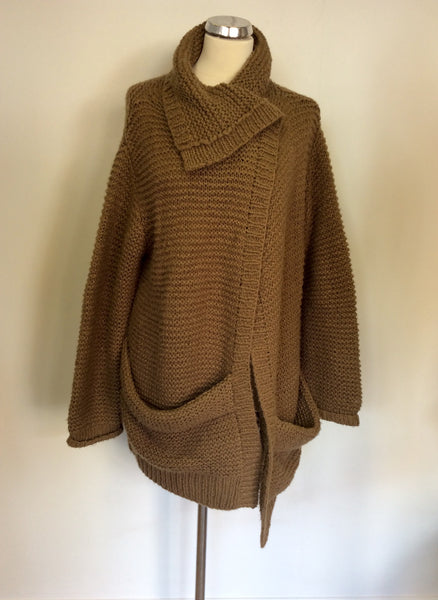 WHISTLES BROWN CHUNKY KNIT CARDIGAN SIZE 2 UK 12/14