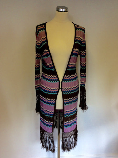 WHISTLES ZIG ZAG DESIGN LONG CARDIGAN WITH FRINGING SIZE M