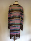WHISTLES ZIG ZAG DESIGN LONG CARDIGAN WITH FRINGING SIZE M
