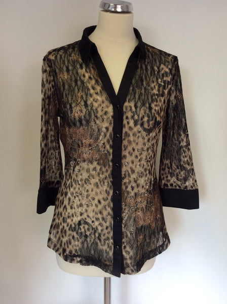 GERRY WEBER BROWN & BLACK LEOPARD PRINT BLOUSE SIZE 10