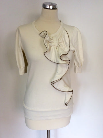 TED BAKER IVORY ZIP EDGE FRILL TRIM TOP SIZE 1 UK 8