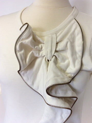 TED BAKER IVORY ZIP EDGE FRILL TRIM TOP SIZE 1 UK 8
