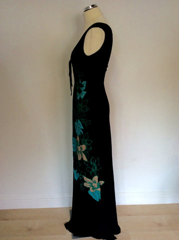 BRAND NEW DUCK & COVER BLACK WITH GREEN & BEIGE FLORAL PRINT MAXI DRESS SIZE S