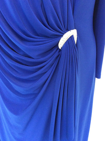 GINA BACCONI BLUE DIAMANTÉ TRIM V NECK WRAP DRESS SIZE 20