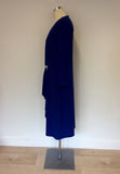 GINA BACCONI BLUE DIAMANTÉ TRIM V NECK WRAP DRESS SIZE 20