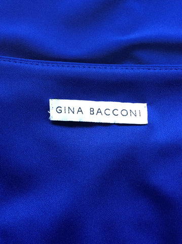 GINA BACCONI BLUE DIAMANTÉ TRIM V NECK WRAP DRESS SIZE 20