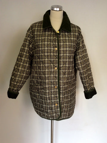 EASTEX DARK GREEN & CHECKED REVERSIBLE QUILTED JACKET SIZE 14